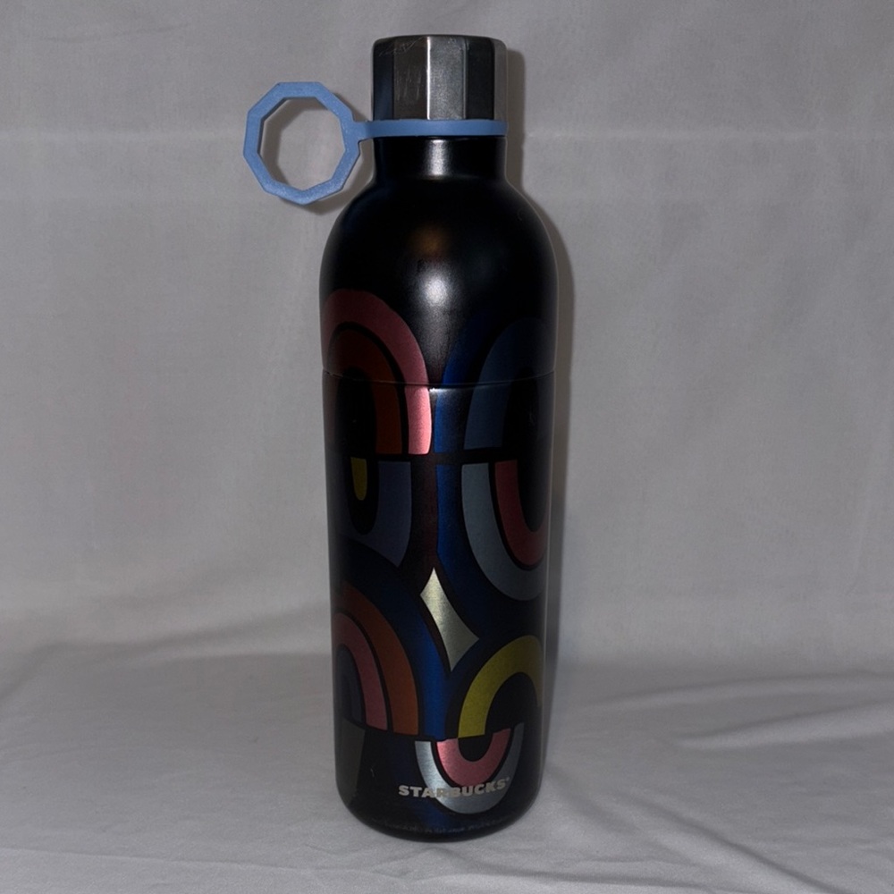 Starbucks Tumbler 20oz Bottle Navy Blue Line Art Hook Stainless Steel Rainbow